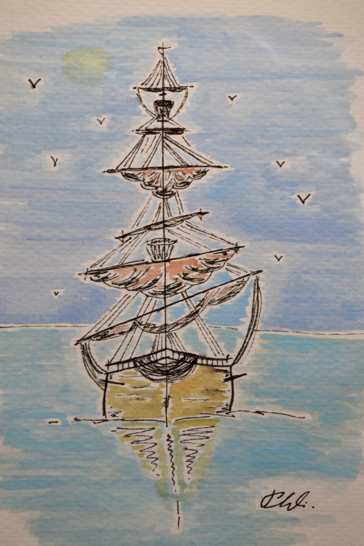 Aquarell Zeesboote Original