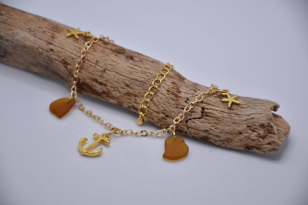 Armband - Seeglas - 24K vergoldet