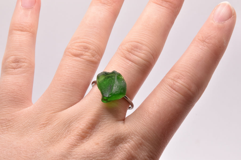 Seeglas Ring Edelstahl