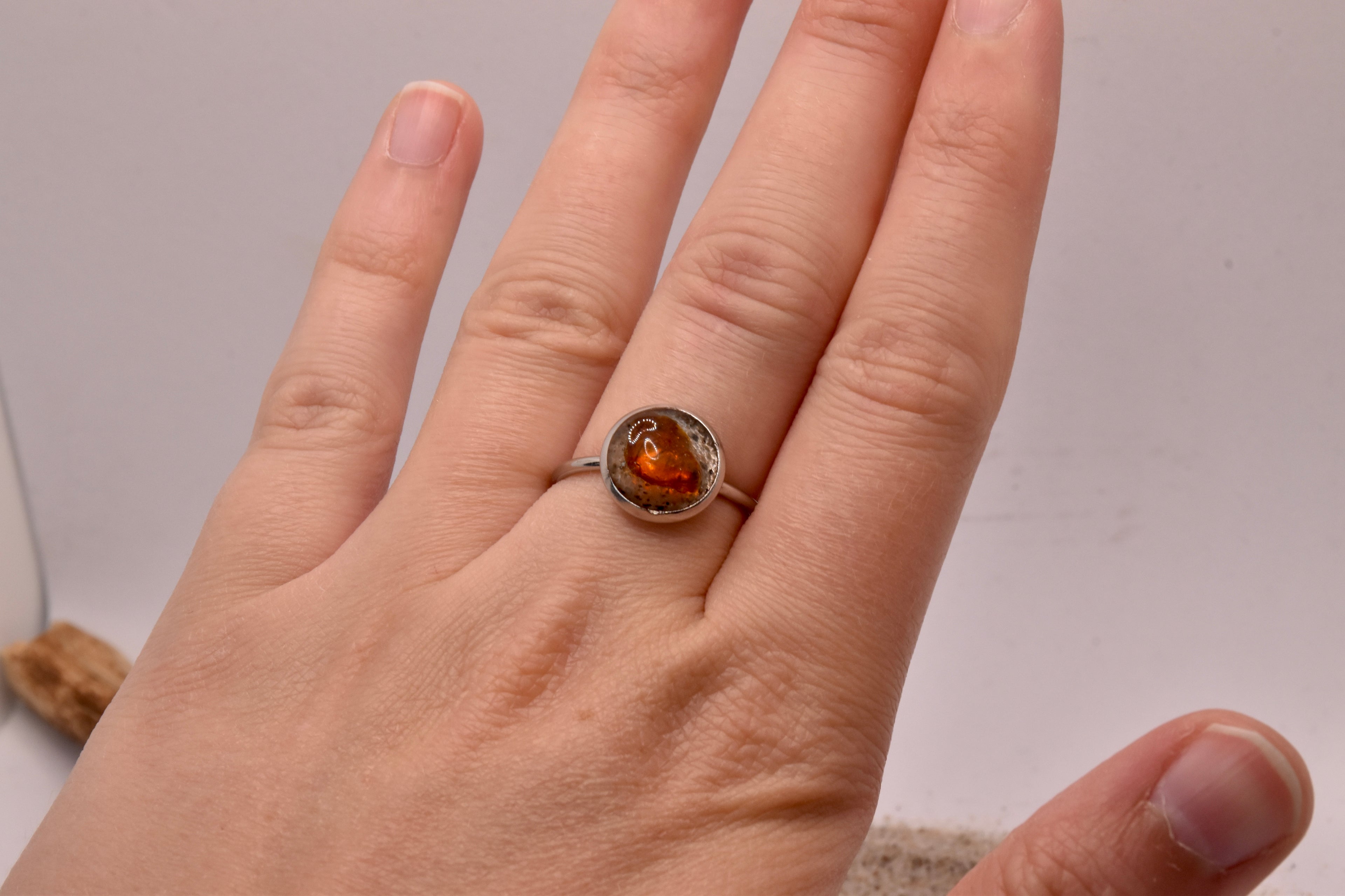 Bernstein Resin Ring Edelstahl