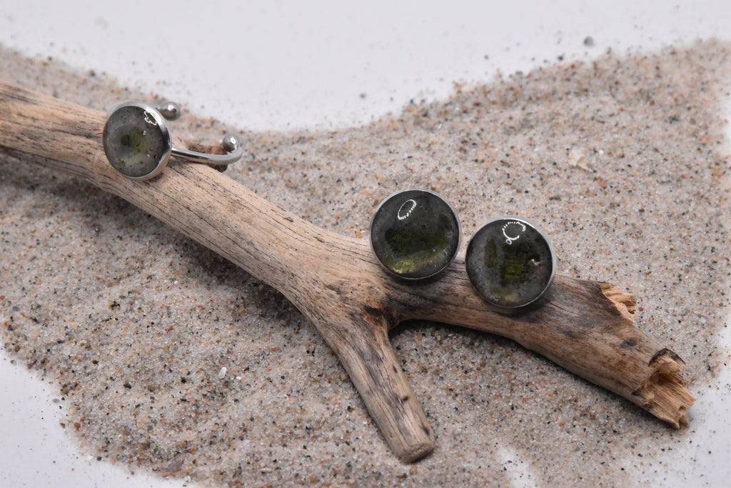 Set Seeglas Ring + Ohrstecker