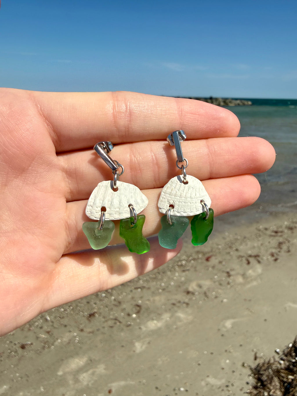 Set Muschel&Seeglas Kette&Ohrringe